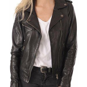 Women's Lambskin Real Leather Jacket Motorcycle Biker Stylish Black Zipper Coat